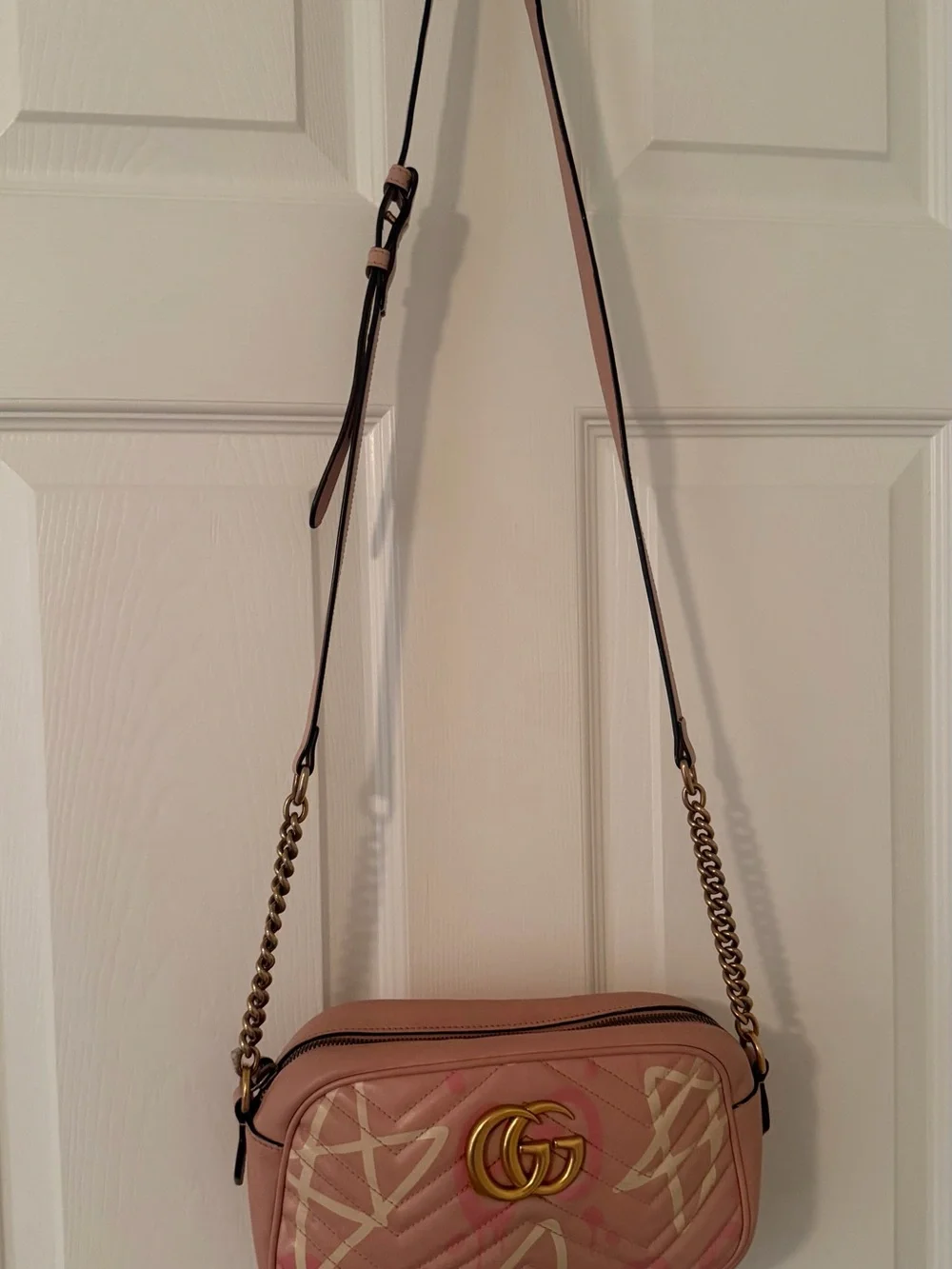 Gucci Pink Quilted GG Marmont Crossbody Bag with Cream Accents